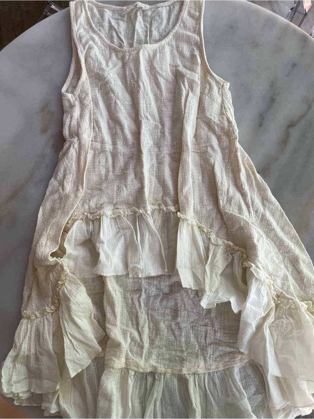 A'Reve Cream Ruffle Tank Top